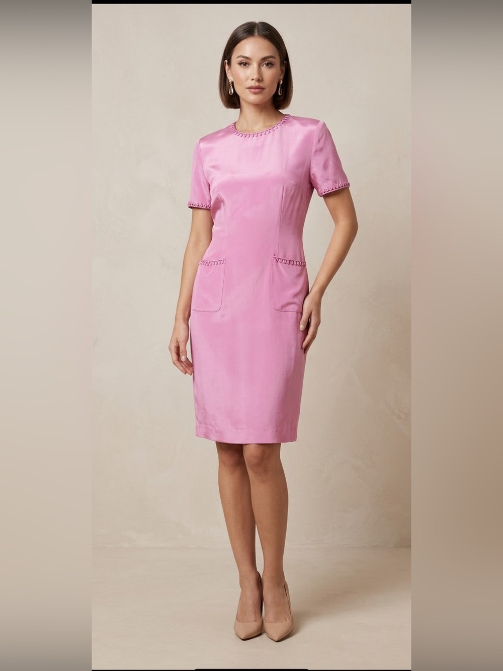 Vintage‎ Patrick Petite 100%-Pure Silk Lined Pink Dress Size 2